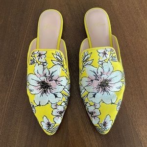 J. Crew Yellow Embroidered Mules